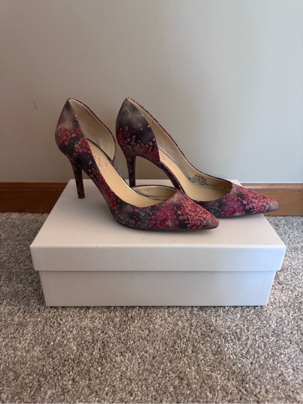 Jessica Simpson Floral Pointed-Toe Stiletto Heels in Pink and Black